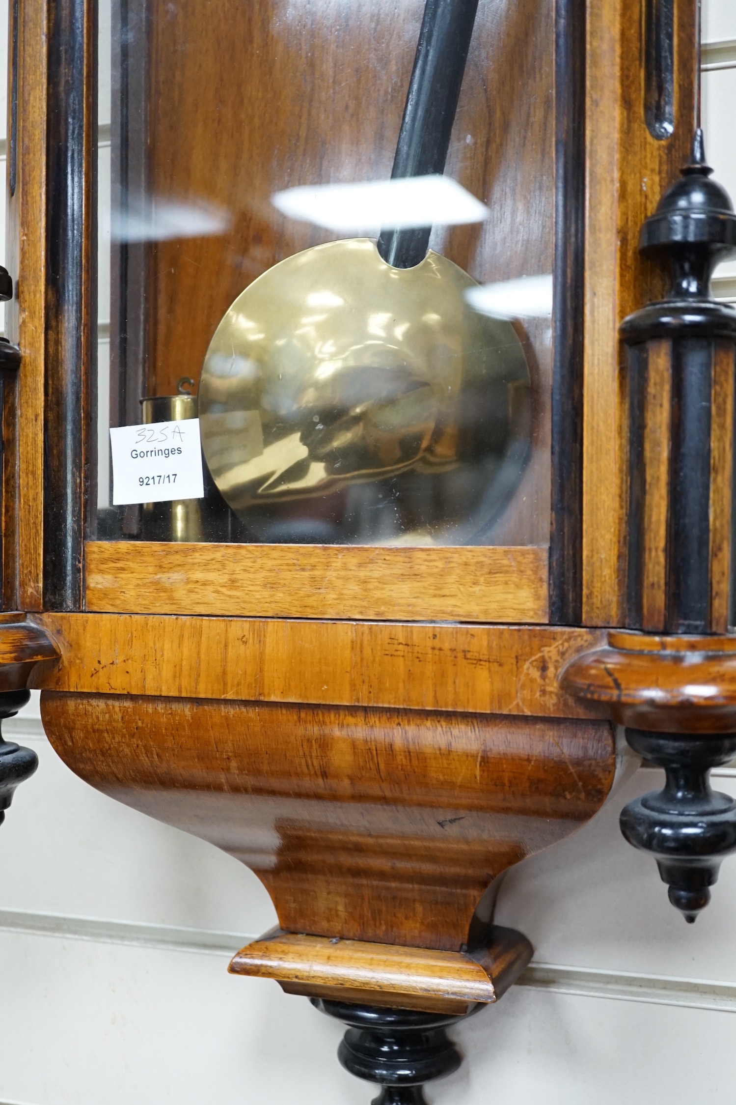 A late 19th century walnut and ebonised Vienna wall clock, height 118cm *Please note the sale commences at 9am.